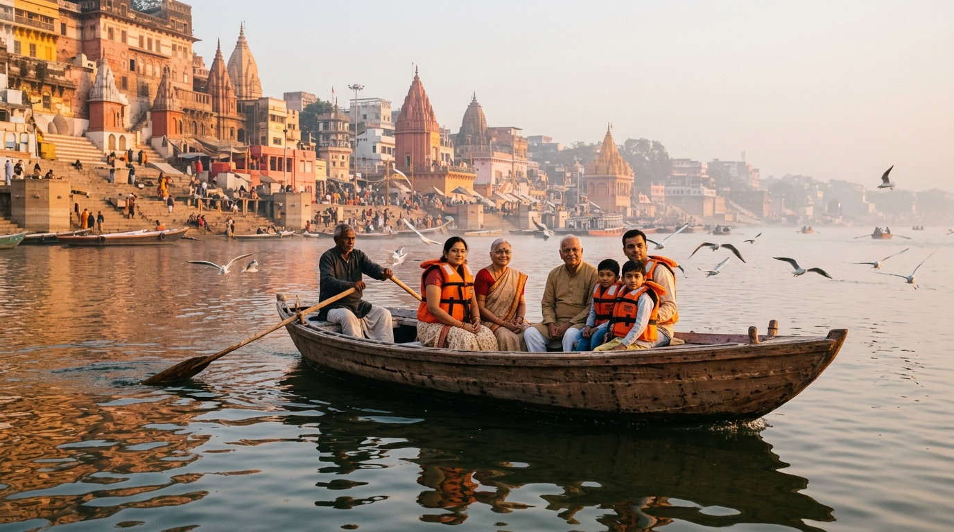 Authentic Sunrise Boat Ride at Assi Ghat Varanasi with life jackets